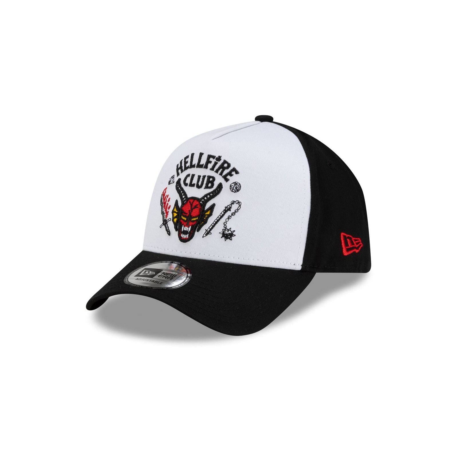 60833574_9FORTYAF_INJECTION_Q4_25_STRTHIN_WHITE_3QL.jpg Stranger Things Hellfire Club 9FORTY A-Frame Snapback Hat - Image 1